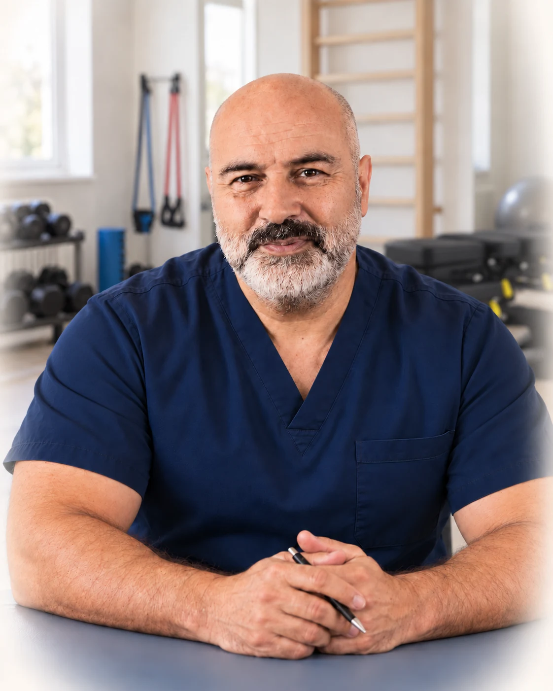 Ritratto elaborato di Michelangelo Lecce, osteopata e massoterapista, in uno studio attrezzato