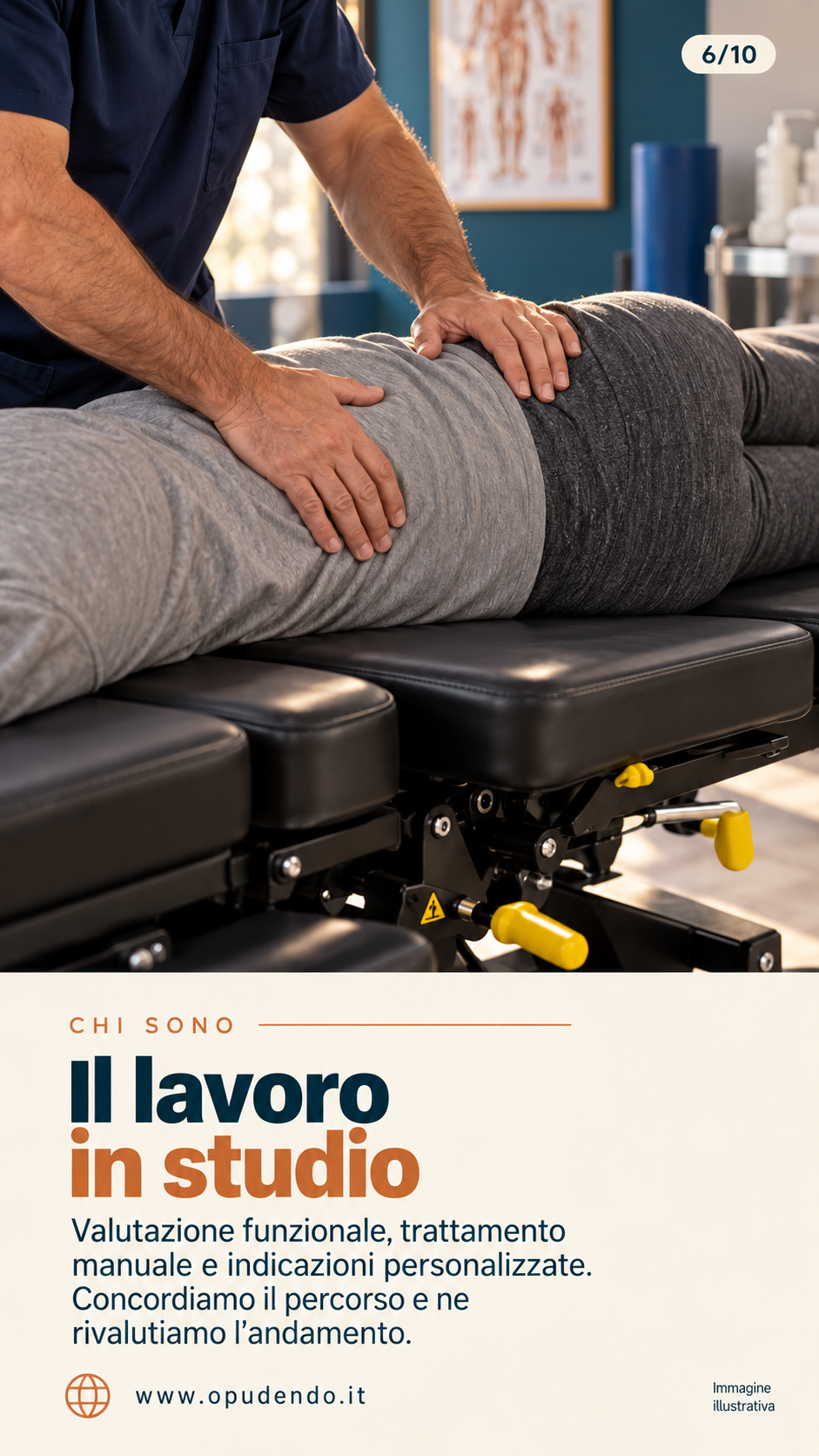 Tavola illustrativa approvata: trattamento manuale sul lettino nero segmentato con leve gialle