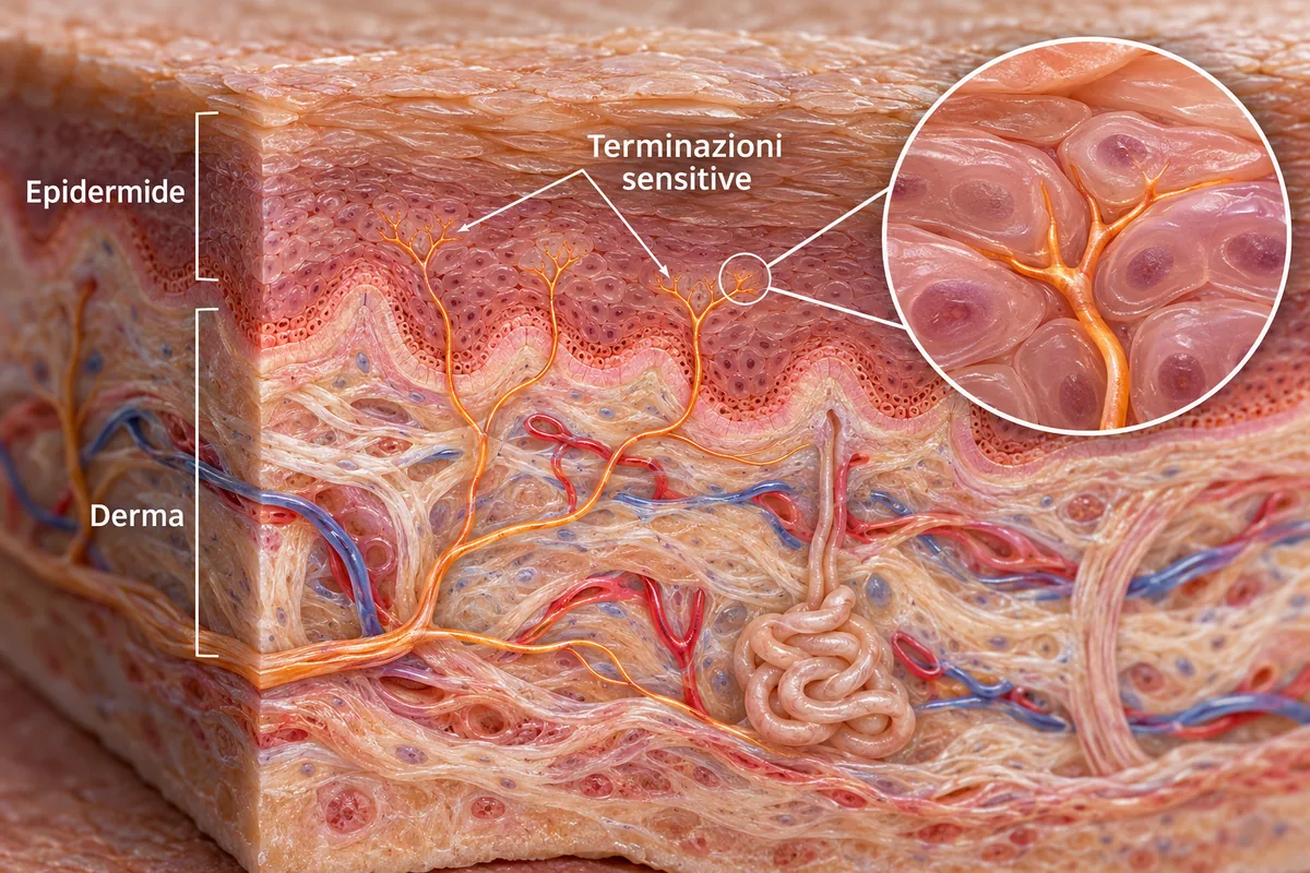 Pelle con terminazioni sensitive intraepidermiche